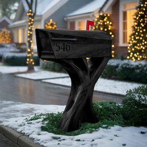 Modern Solid Wood Sculpture Mailbox For Patio Garden Yard Decor