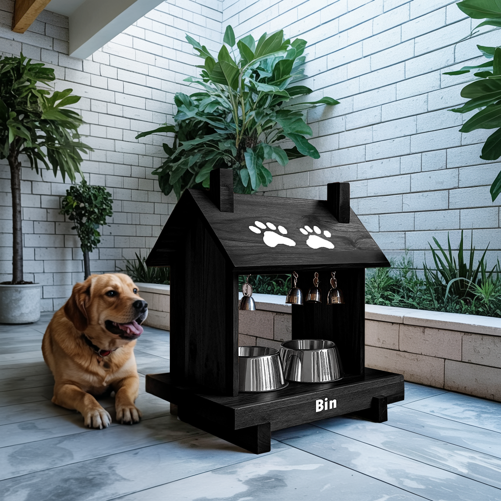 Farmhouse Style Dog Food Bowl Stand For Kitchen