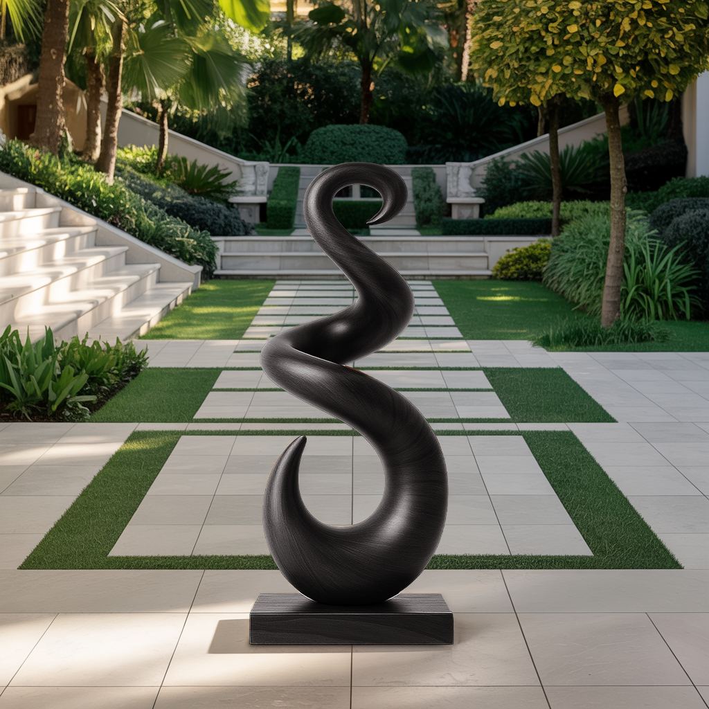 Hand Carved Abstract Wooden Sculpture For Yard Decor