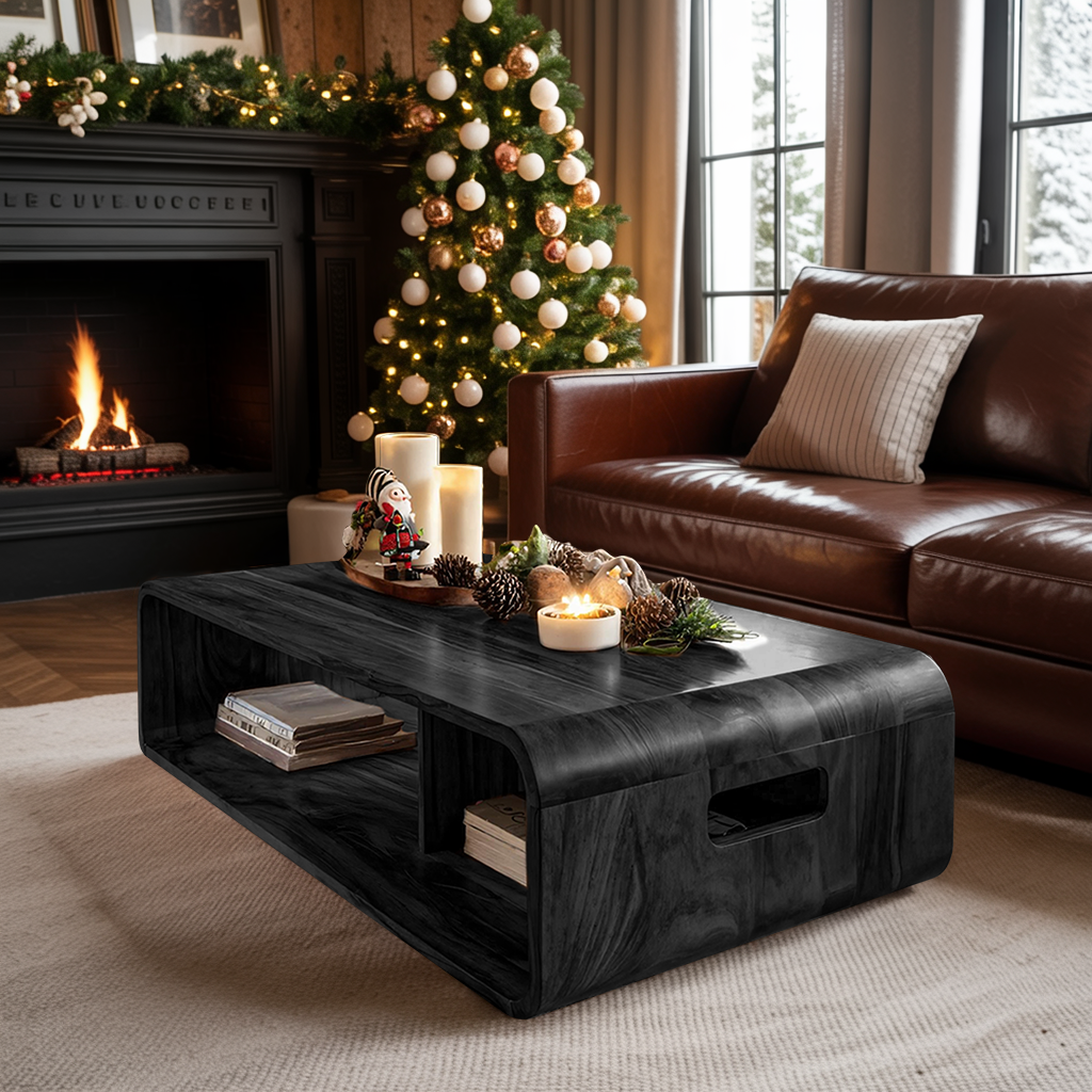 Farmhouse Live Edge Coffee Table For Holiday Entryway Design