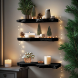 Mid Century Wooden Floating Shelf For Holiday Living Room Setup