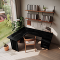 Modern L Shaped Wood Desk With Drawers For Home Office Or Vanity