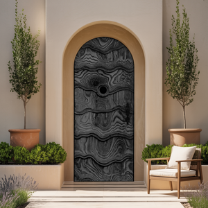 Artistic Arched Front Door With Carved Wave For Villa Or Architecture