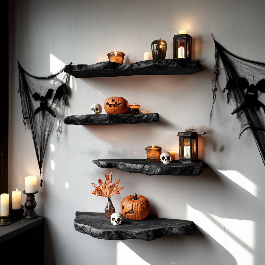 Handcrafted Live Edge Floating Shelf For Bedroom Unique Halloween Accent