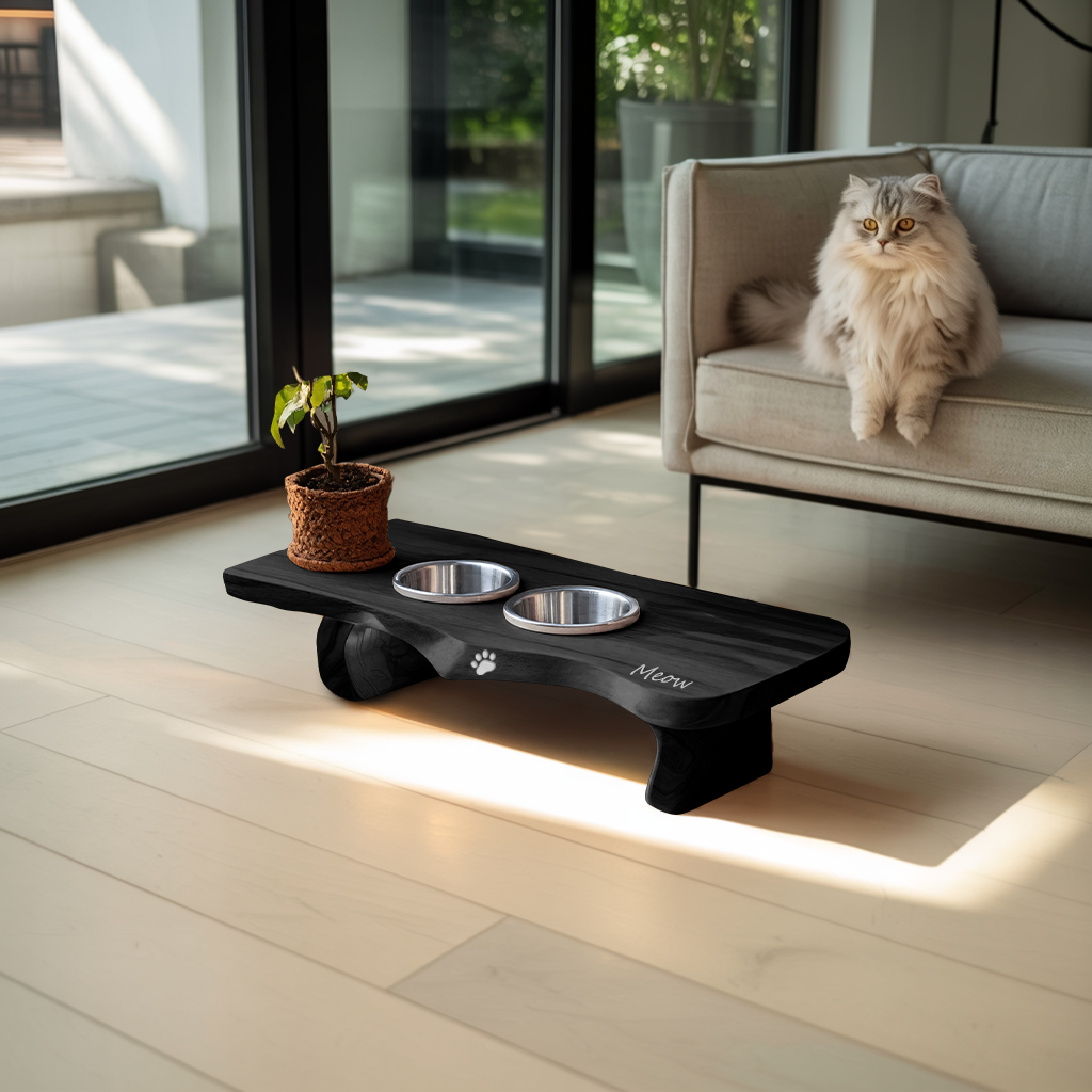 Wooden Dog Bowl Holder Rustic Style For Kitchen Decor