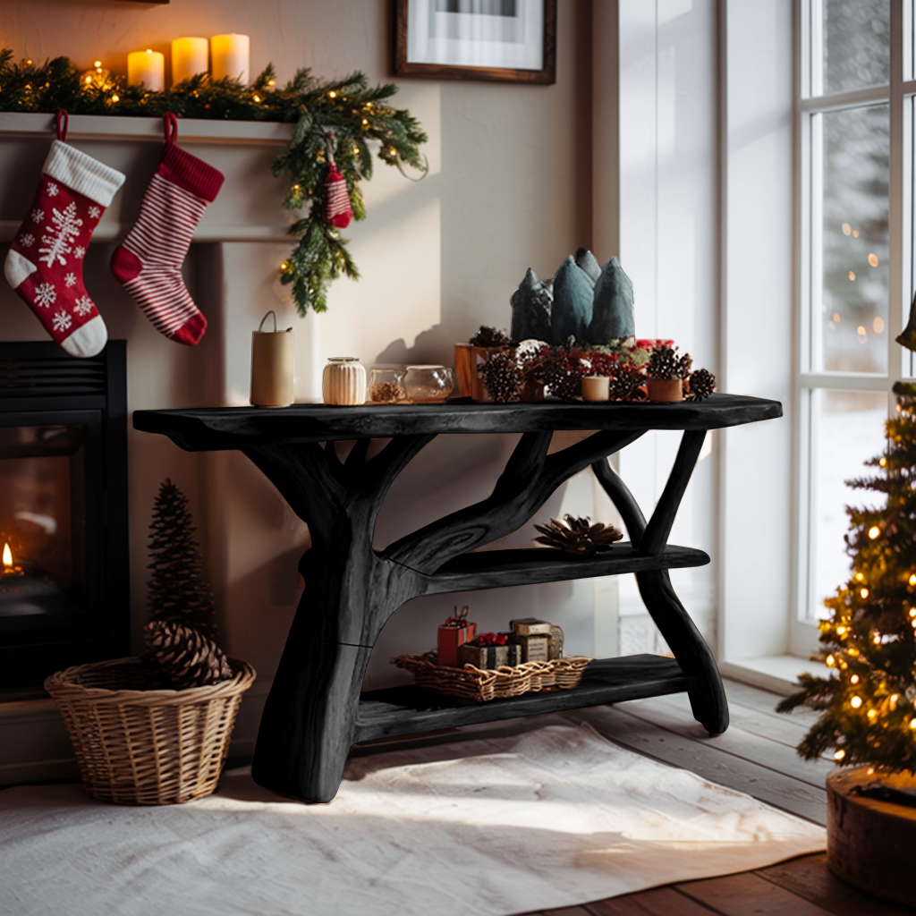 Farmhouse Solid Wood Console Table For Living Room Xmas Holiday Furniture