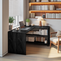 Modern L Shaped Wooden Desk With Bookshelf For Home Office Or Study