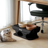 Mid Century Dog Food Bowl Stand With Wooden Base