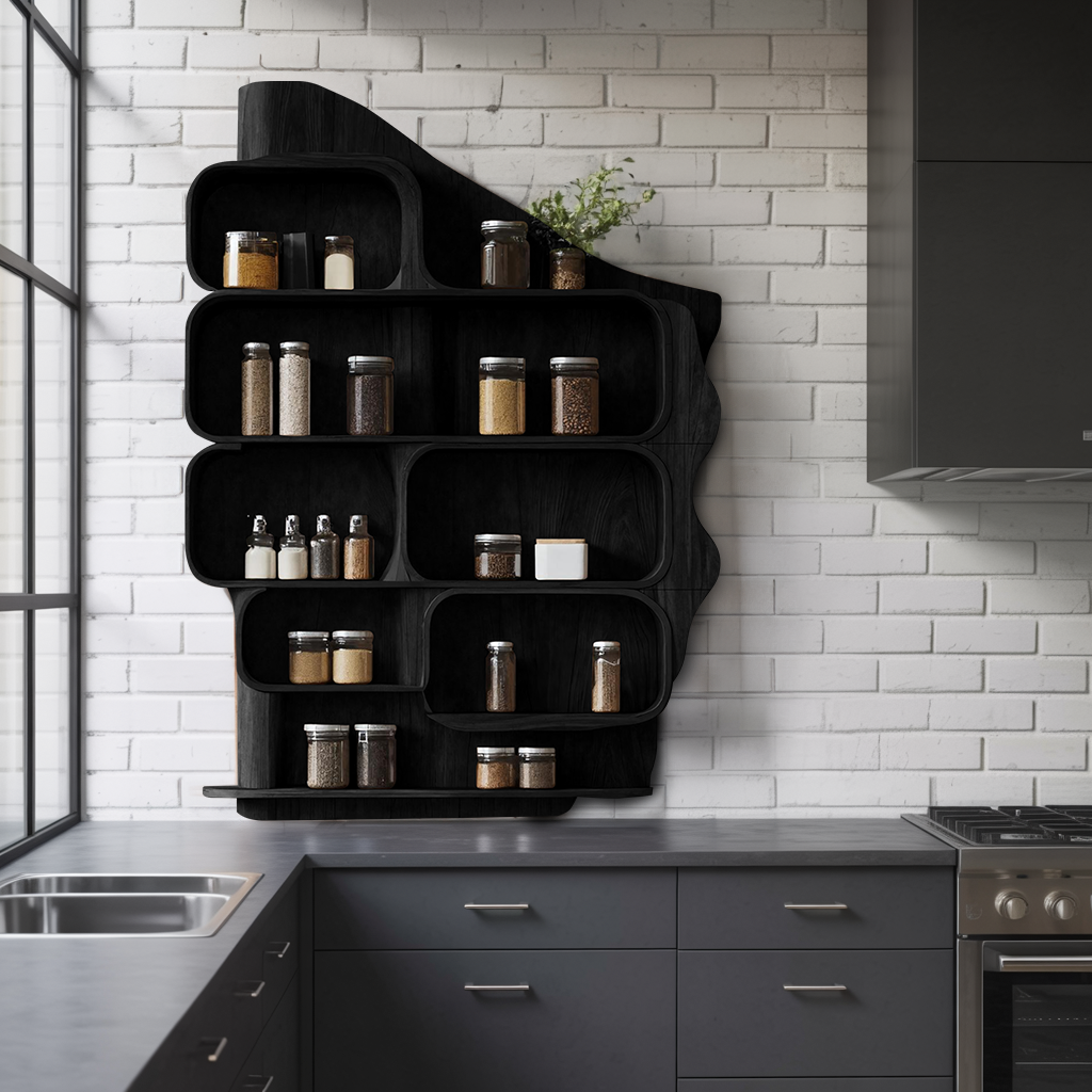 Handmade Wooden Spice Rack For Farmhouse Kitchen Wall