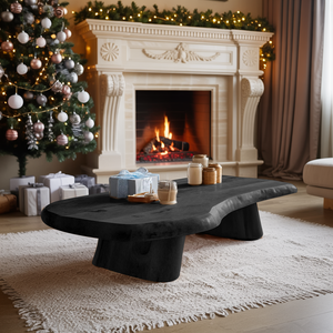 Mid Century Wooden Live Edge Coffee Table For Holiday Entryway Use