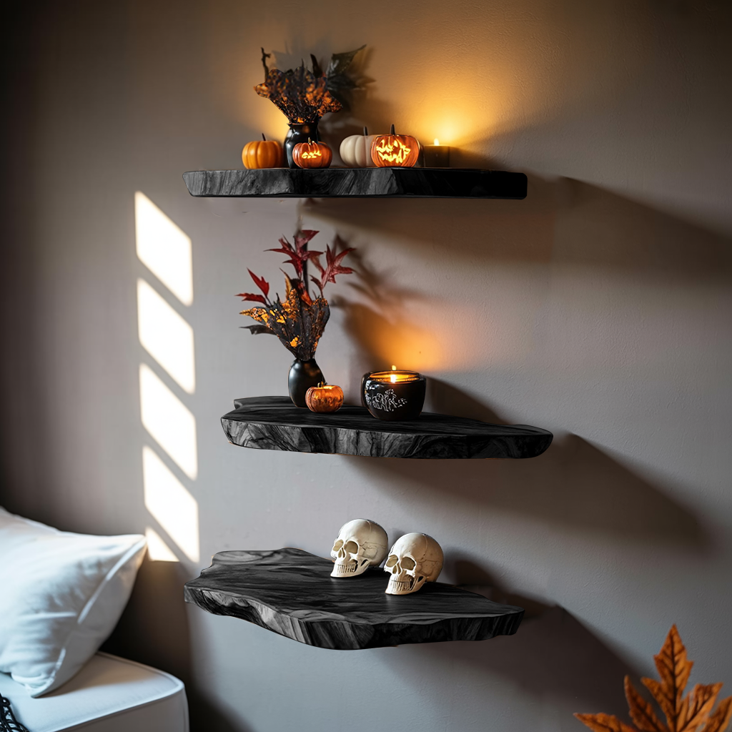 Handcrafted Solid Floating Shelf For Bedroom Unique Halloween Accent