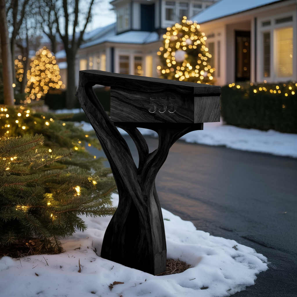 Farmhouse Wooden Sculpture Mailbox For Garden Patio Rustic Decor