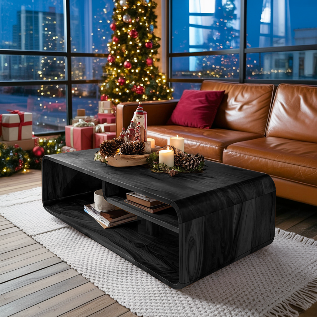 Rustic Wooden Coffee Table Live Edge For Holiday Entryway Accent