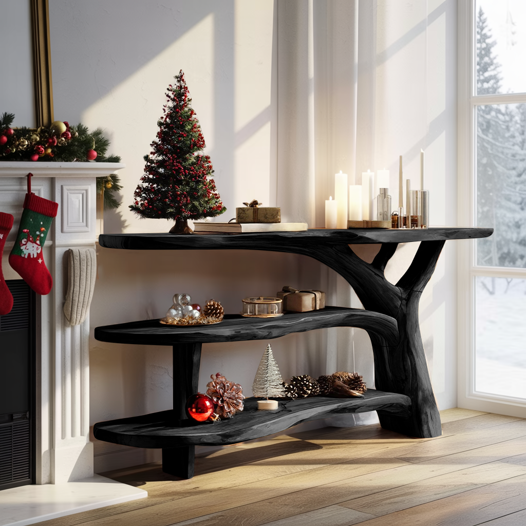 Modern Wooden Live Edge Console Table For Holiday Living Room Xmas Accent