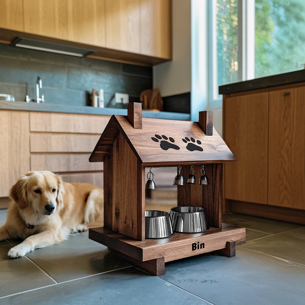 Farmhouse Style Dog Food Bowl Stand For Kitchen