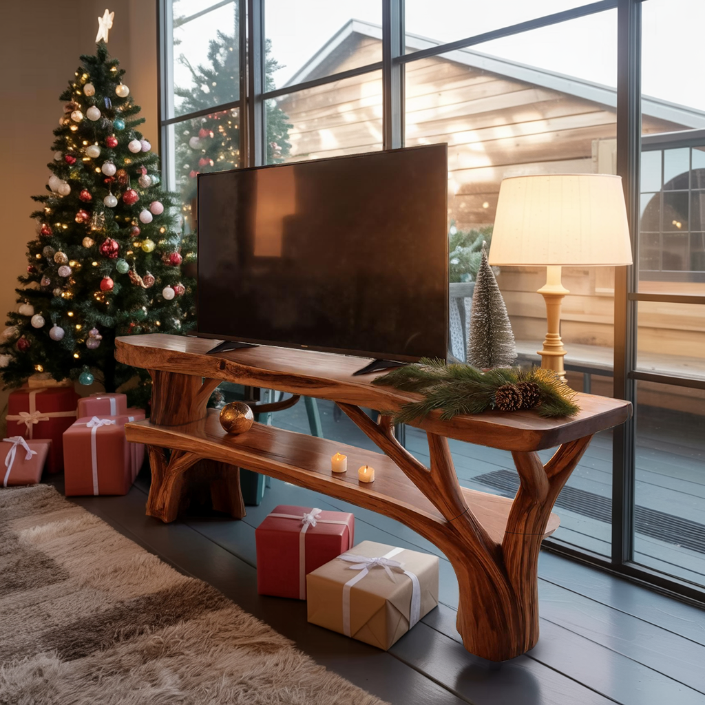 Farmhouse Live Edge TV Stand For Cozy Winter Furniture Decor