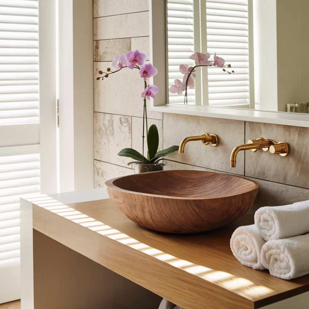 Rustic Wood Wash Basin For Cozy Bathroom Vanity Decor