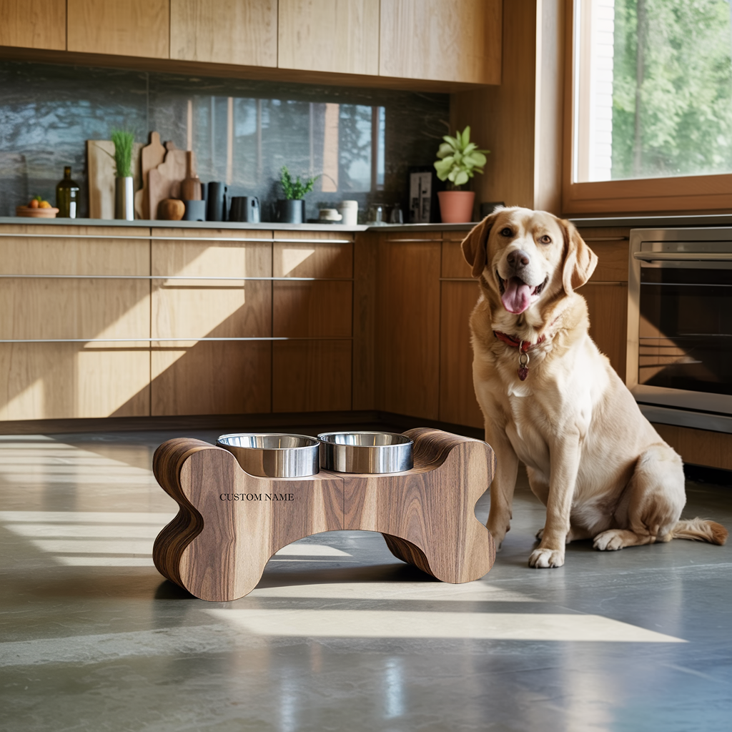 Farmhouse Wooden Dog Feeder For Food And Water