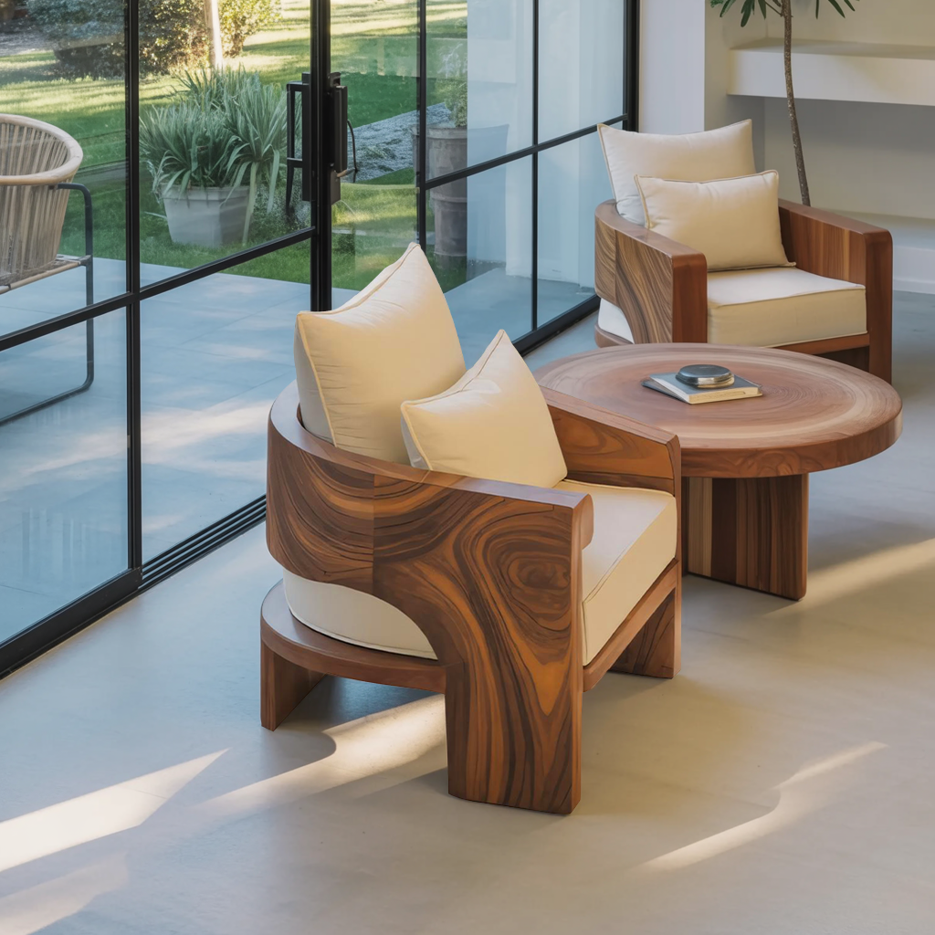 Curved Outdoor Wood Lounge Chair For Patio Or Balcony