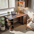Contemporary Wooden Desk With Shelves And Drawers For Home Office