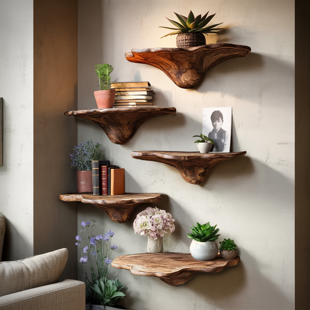 Handcrafted Live Edge Mushroom Shelf For Entryway Design
