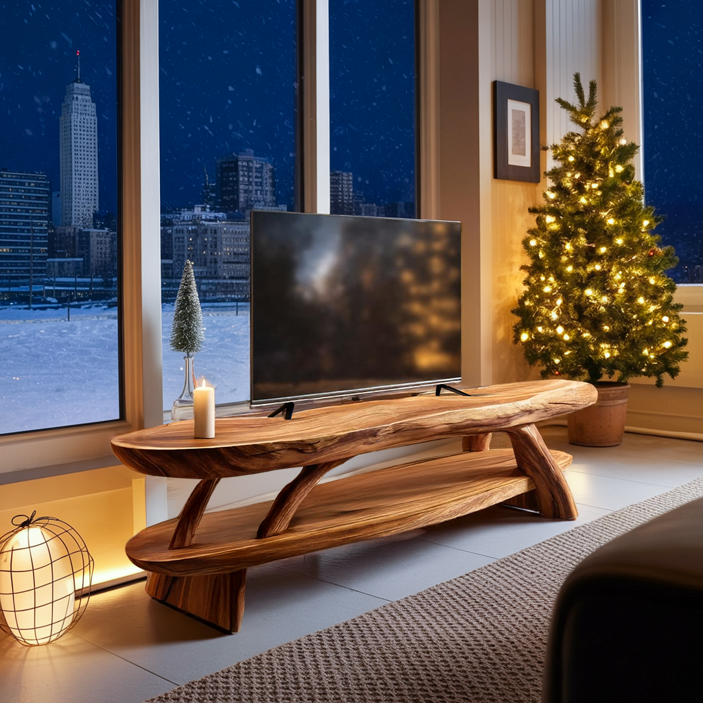 Modern Wooden Live Edge TV Console For Winter Living Room