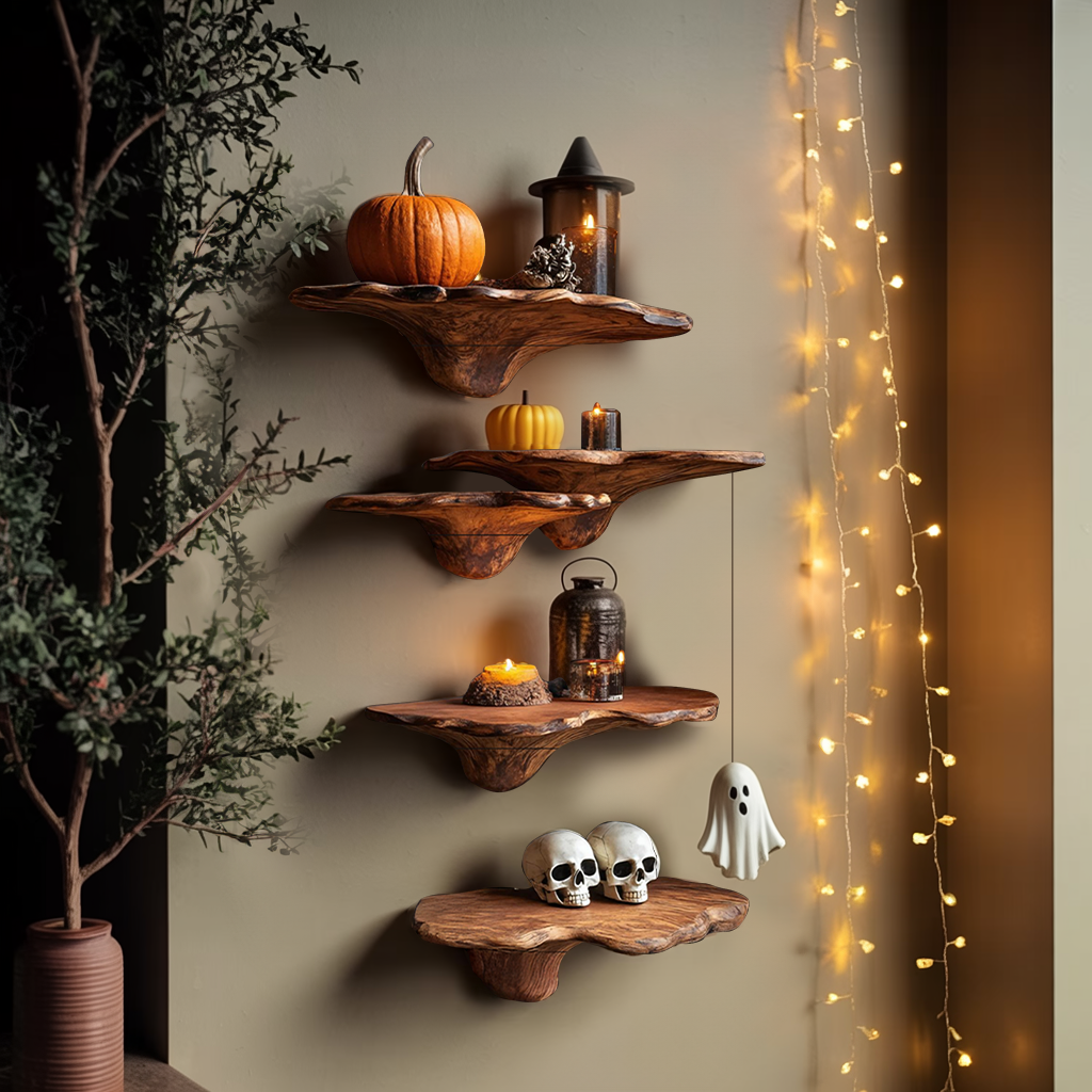 Farmhouse Live Edge Mushroom Shelf For Halloween Bedroom Decor