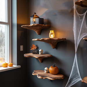 Modern Live Edge Mushroom Shelf For Halloween Entryway Design