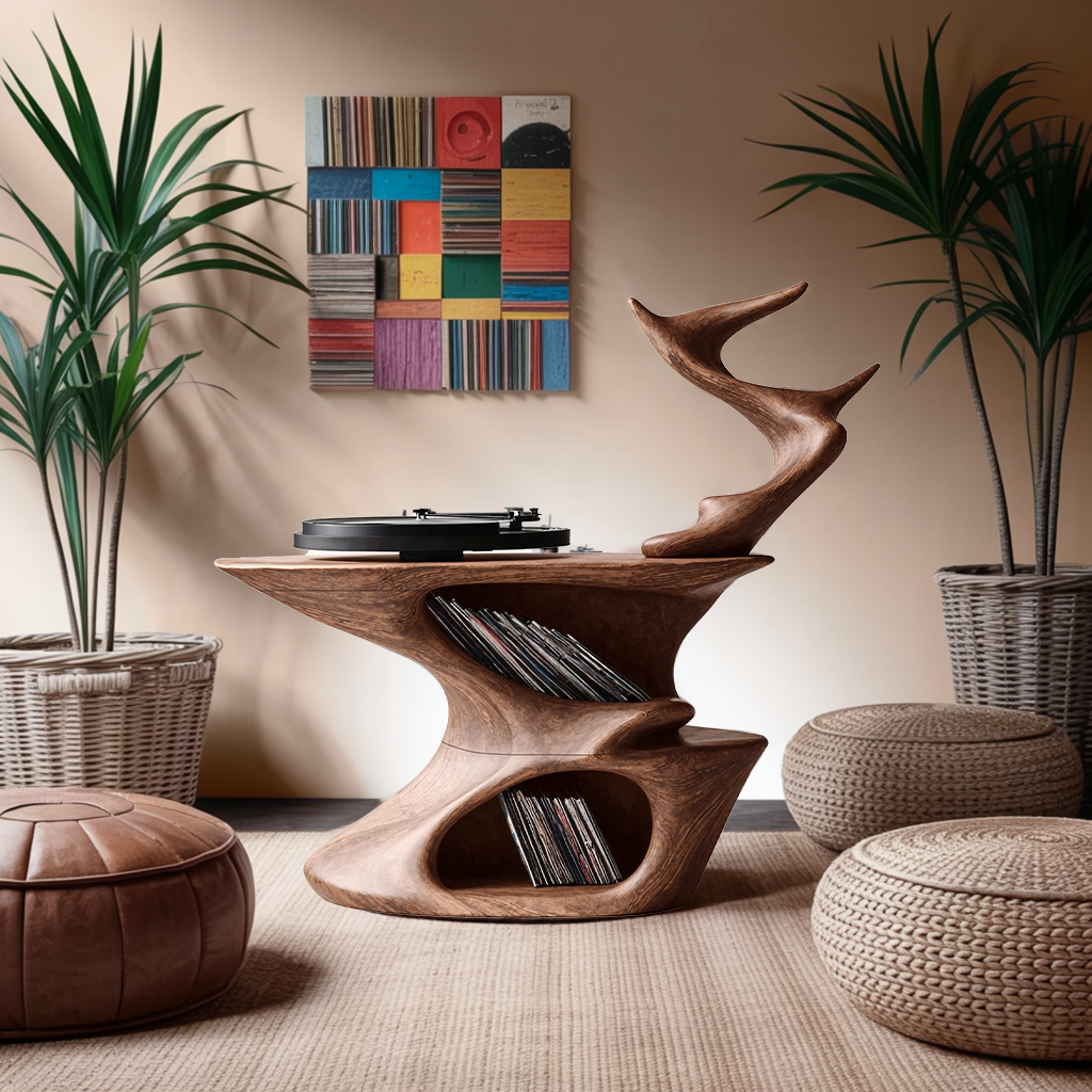 Rustic Live Edge Record Stand For Entryway