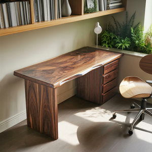 Rustic Live Edge Wooden Desk With Drawers For Home Office Or Study