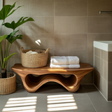 Sculptural Shower Bench With Storage Space For Luxury Bathroom