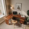 Modern L Shaped Wood Desk With Drawers For Home Office Or Vanity