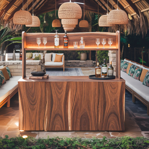 Outdoor Live Edge Bar Table With Curved Shelf For Patio Or Garden