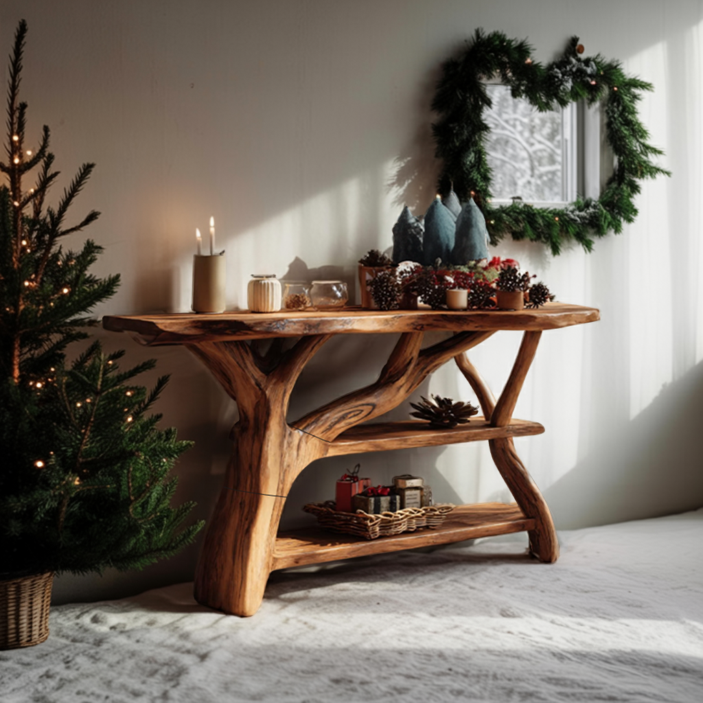 Farmhouse Solid Wood Console Table For Living Room Xmas Holiday Furniture