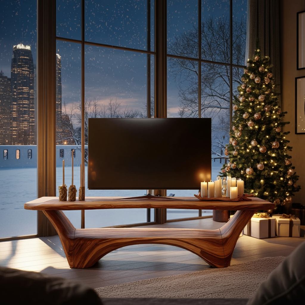 Modern Wooden Live Edge TV Console For Holiday Decor Ideas