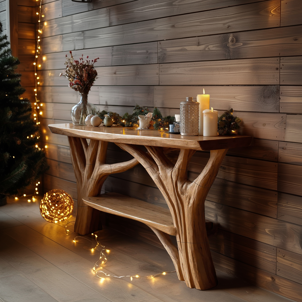 Farmhouse Live Edge Console Table For Holiday Living Room Accent