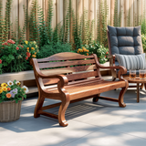 Classic Curved Wood Garden Bench With Sculpted Arms For Patio Or Entryway