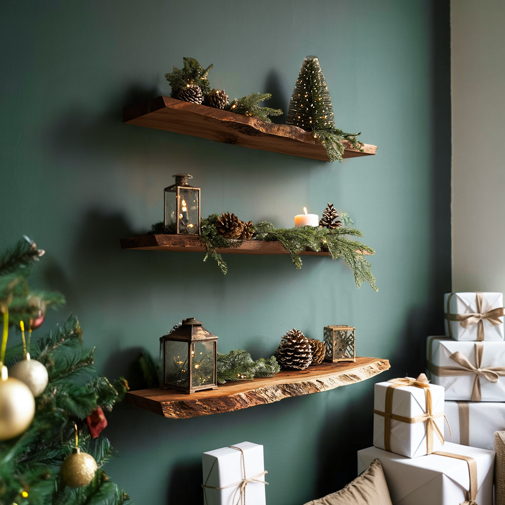 Handcrafted Solid Wood Floating Shelf For Festive Entryway Design