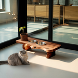 Wooden Dog Bowl Holder Rustic Style For Kitchen Decor