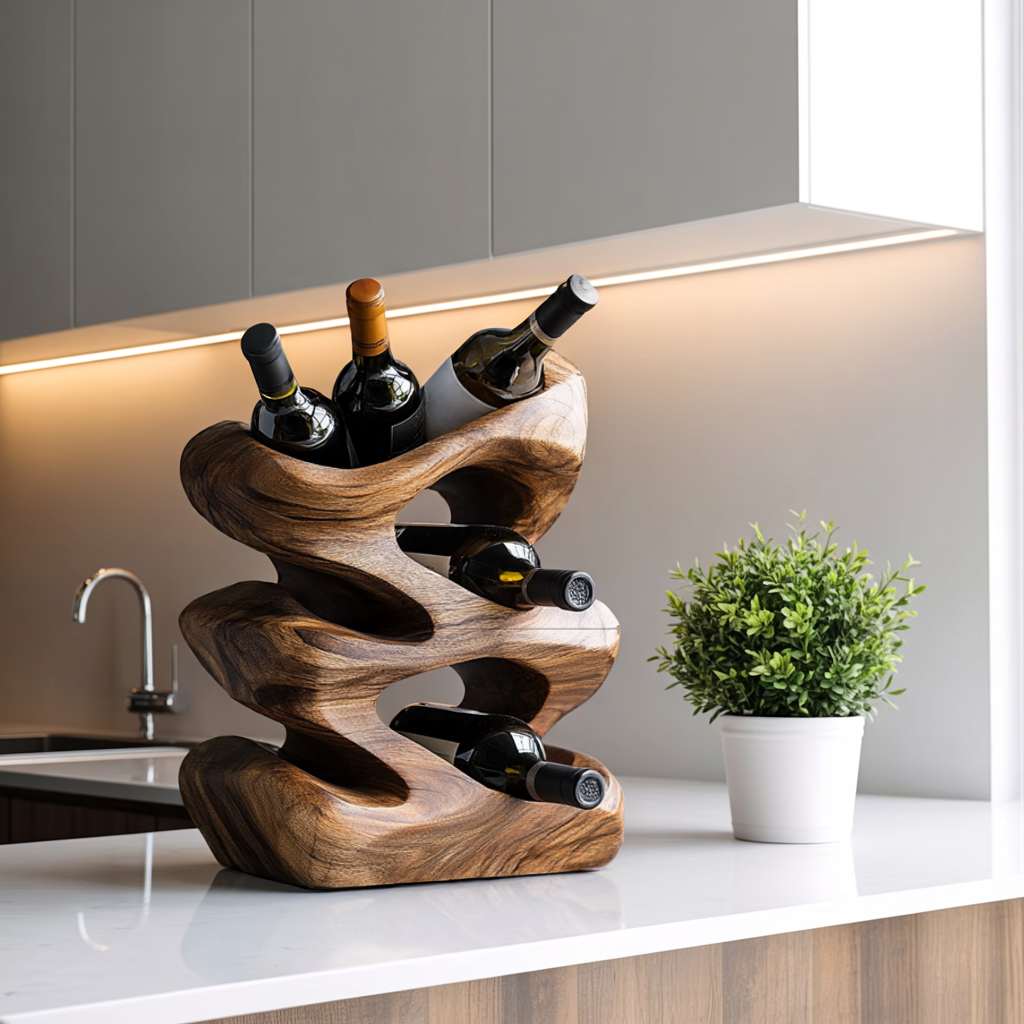 Handcrafted Wine Stand For Kitchen Natural Storage