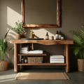Handcrafted Wooden Storage Vanity For Bathroom Decor