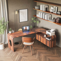Modern L Shaped Wooden Desk With Rounded Corners For Executive Office