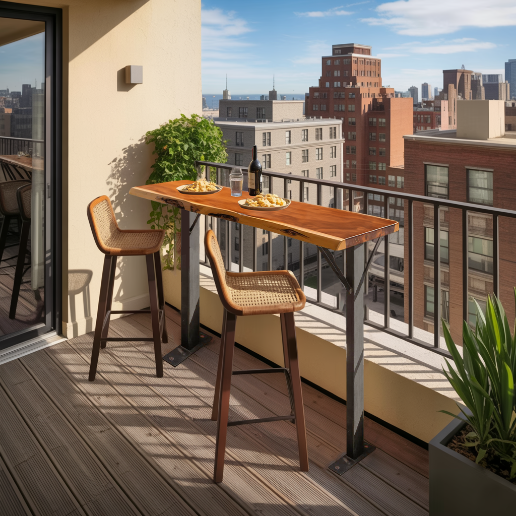 Rustic Live Edge Balcony Bar Table For Rail Mount Patio Or Apartment Deck