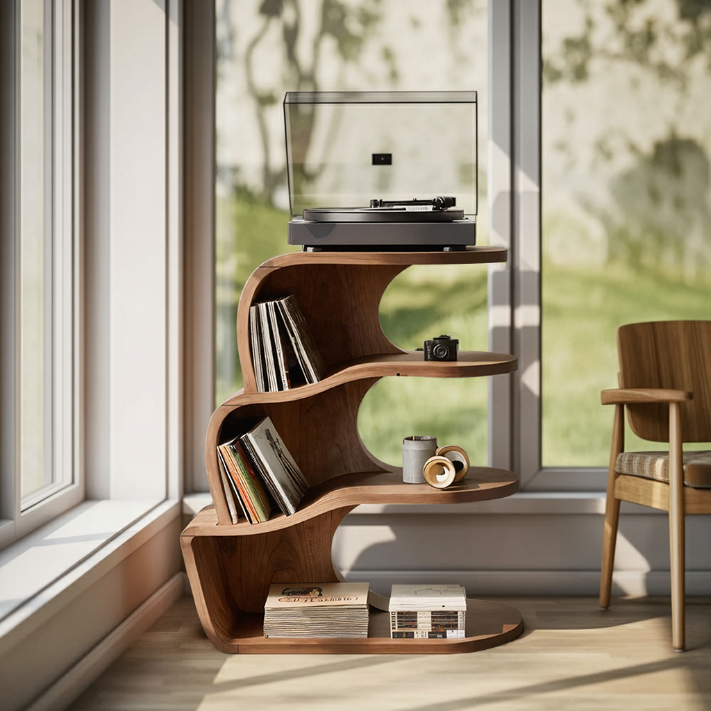 Farmhouse Wooden Record Player Cabinet For Entryway