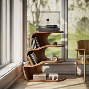 Farmhouse Wooden Record Player Cabinet For Entryway