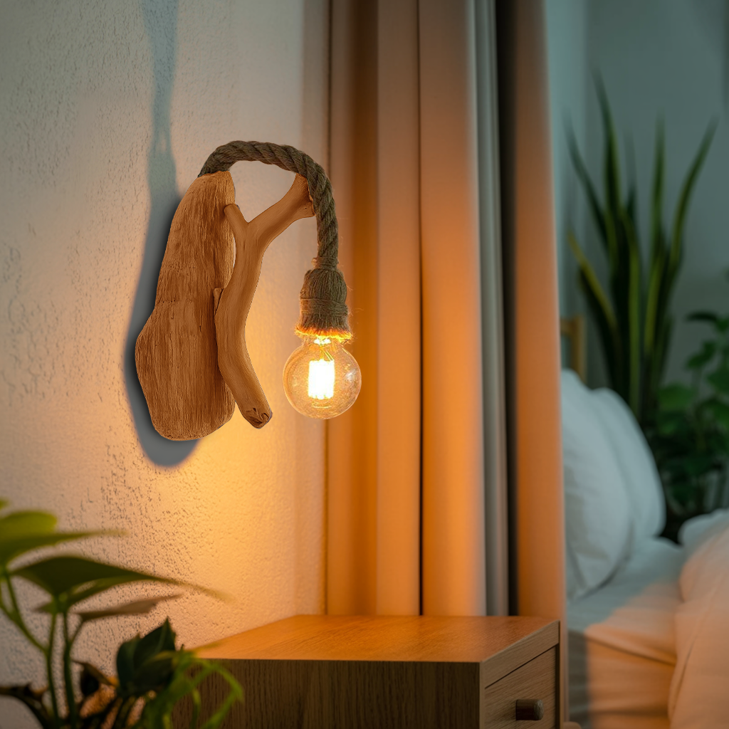 Rustic Wall Light Featuring Driftwood For Living Room