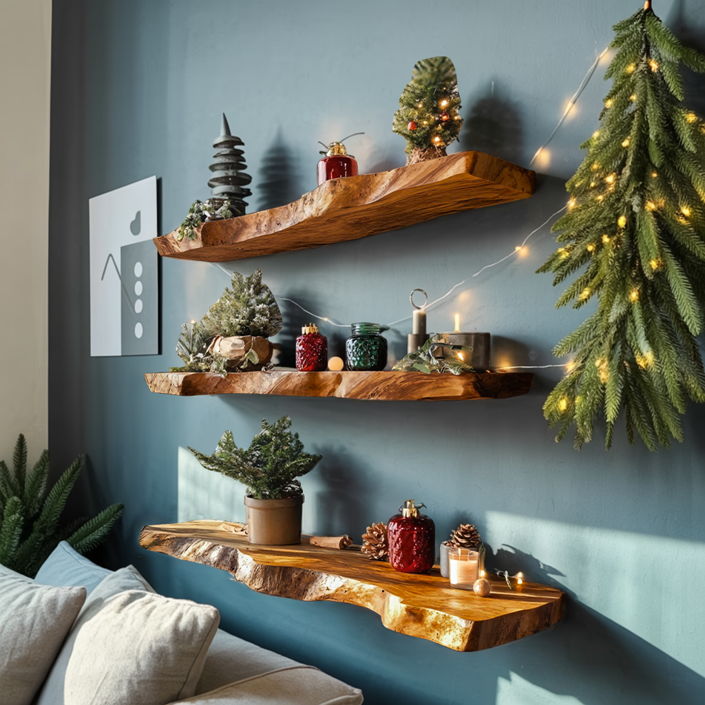 Handcrafted Wooden Floating Shelf For Entryway Christmas Design