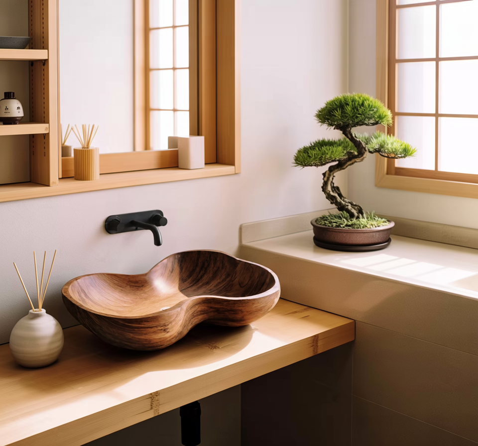 Rustic Wooden Vessel Sink For Eco Friendly Bathroom Look