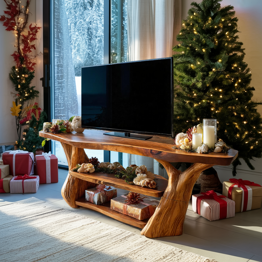 Modern Live Edge Entryway TV Stand For Cozy Christmas Decor