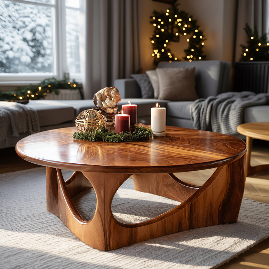Rustic Solid Wood Low Coffee Table For Christmas Living Room Decor